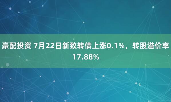 豪配投资 7月22日新致转债上涨0.1%，转股溢价率17.88%