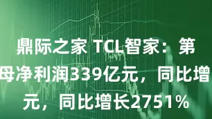 鼎际之家 TCL智家：第三季度归母净利润339亿元，同比增长2751%